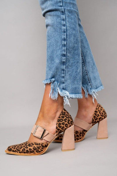 Selveta | Leren leopard sandalen met stabiele hak