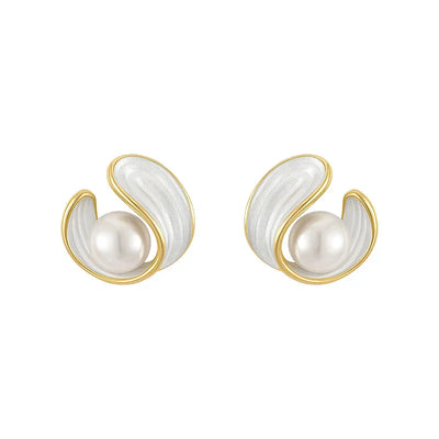 Luxueuze witte opal oorbellen met parels Goud