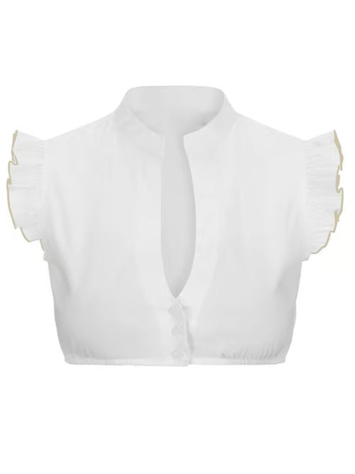 Dames Oktoberfest Blouse met V-hals, Halve Mouwen en Transparante Kantdetails