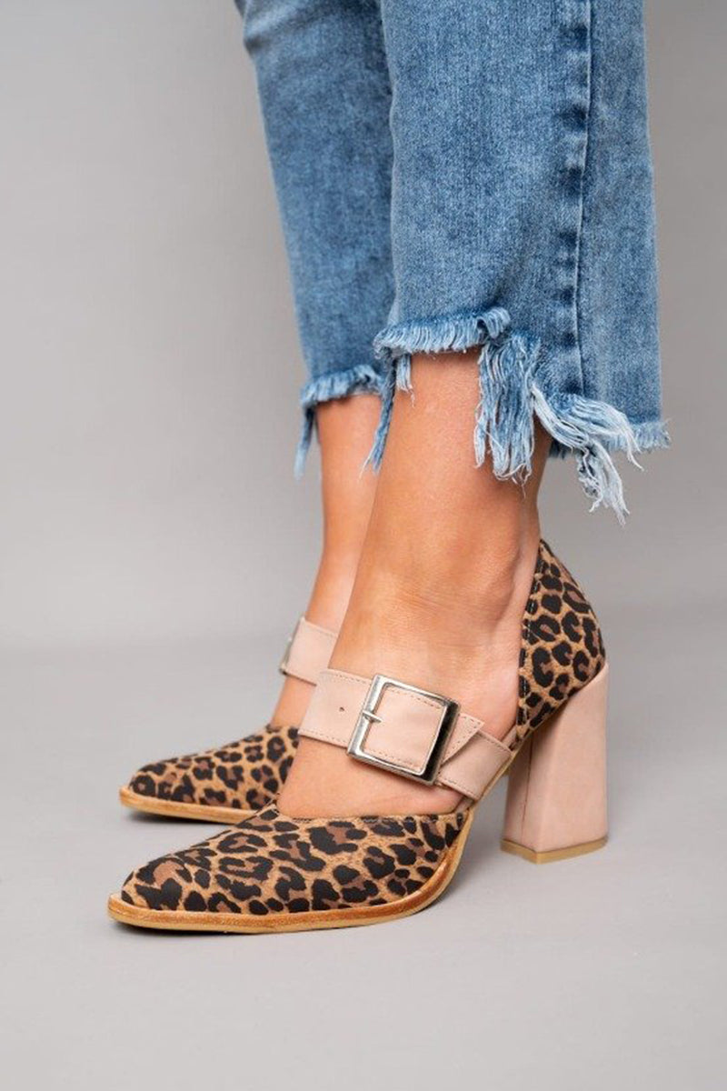 Selveta | Leren leopard sandalen met stabiele hak