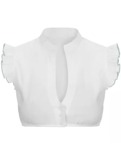Dames Oktoberfest Blouse met V-hals, Halve Mouwen en Transparante Kantdetails