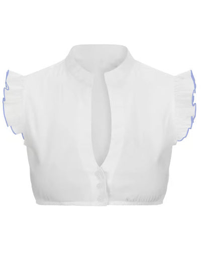 Dames Oktoberfest Blouse met V-hals, Halve Mouwen en Transparante Kantdetails