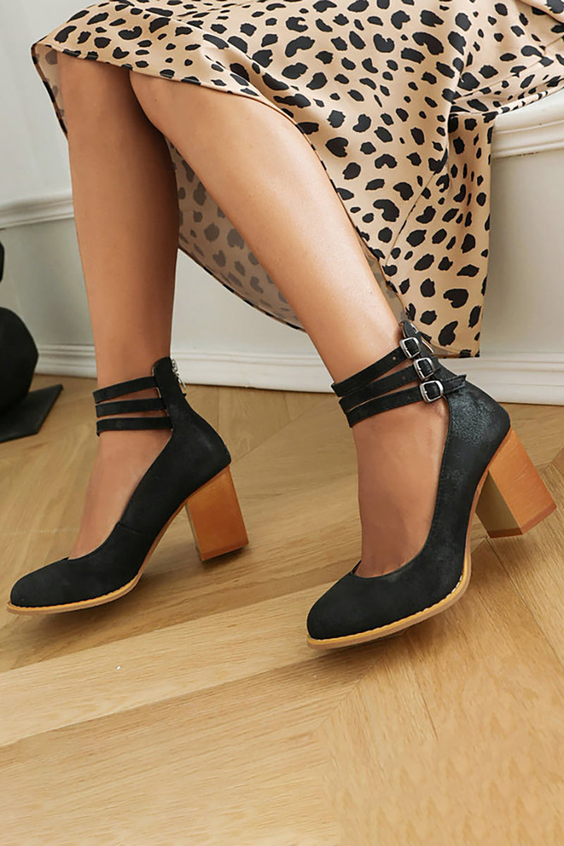 Casilda | Gladde sandalen met enkelband en dikke hak