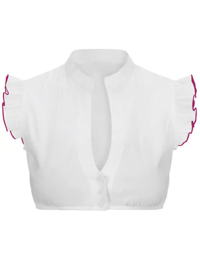 Dames Oktoberfest Blouse met V-hals, Halve Mouwen en Transparante Kantdetails