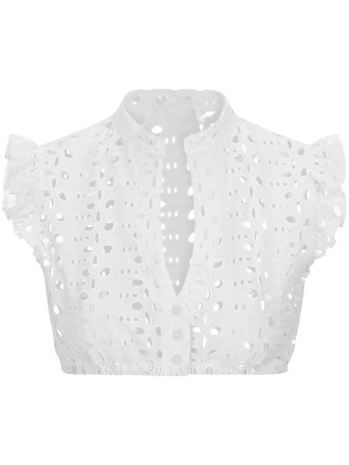 Dames Oktoberfest Blouse met V-hals, Halve Mouwen en Transparante Kantdetails