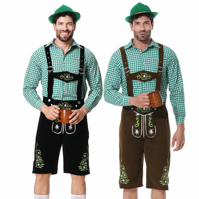 Festieve heren Oktoberfest outfit met groen vest, broek, hoed en bretels voor een perfecte look