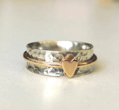 Mely - Gouden Hart Zilveren Ring