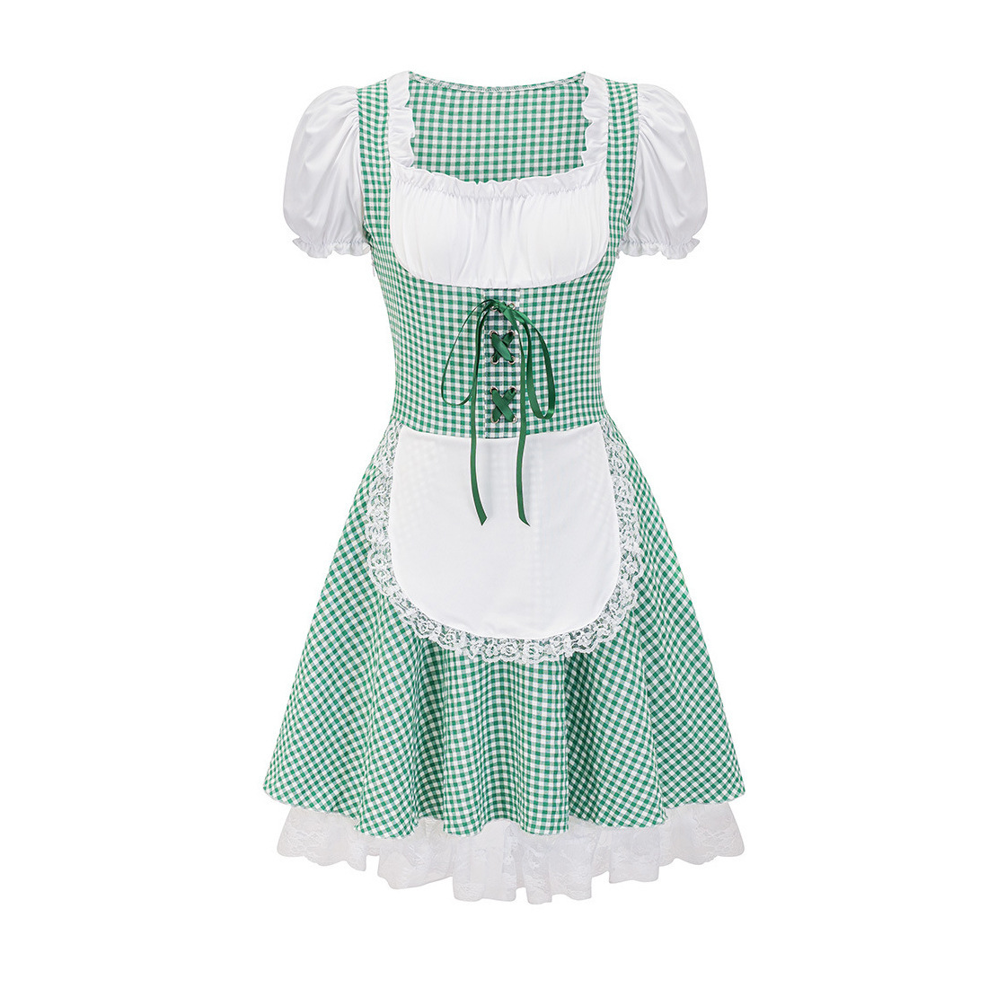 Modieuze schouderloze herfst dirndl voor dames met trendy ruitdesign