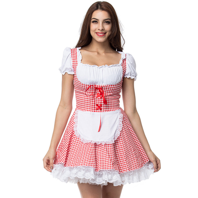 Modieuze schouderloze herfst dirndl voor dames met trendy ruitdesign