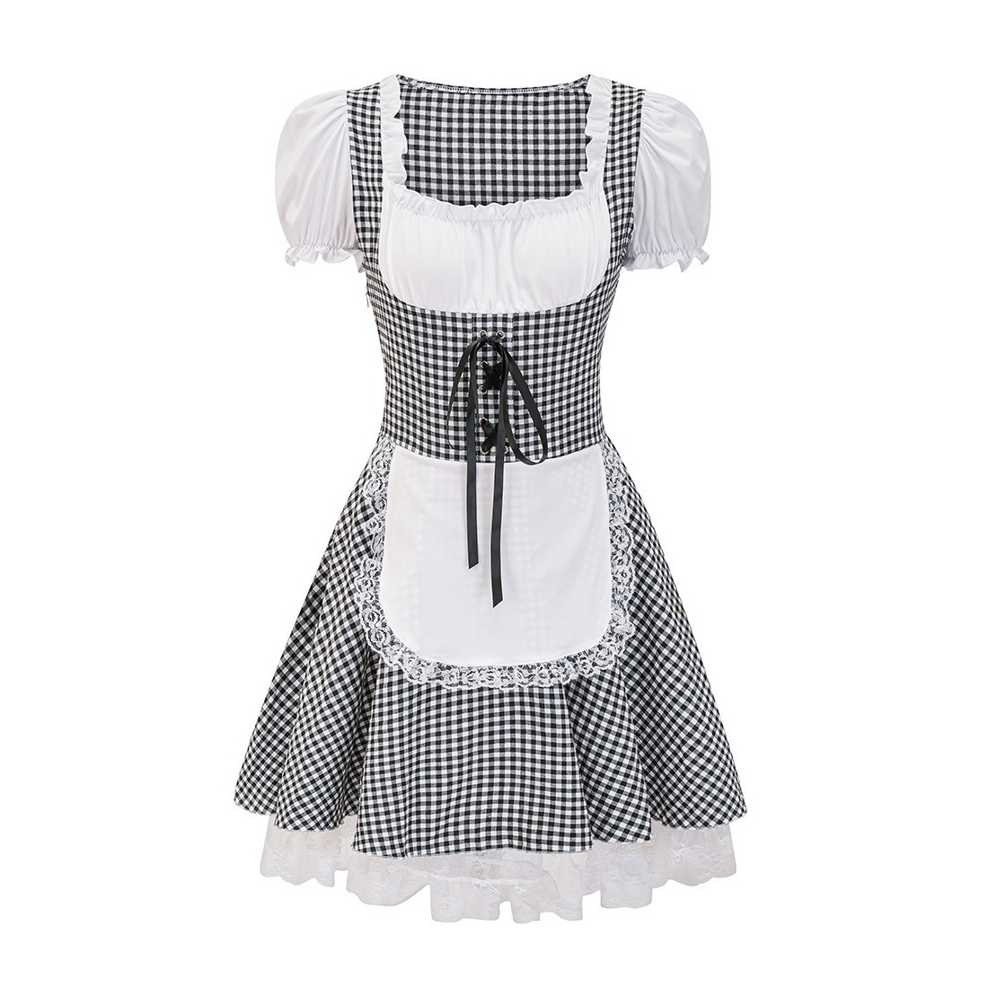 Modieuze schouderloze herfst dirndl voor dames met trendy ruitdesign