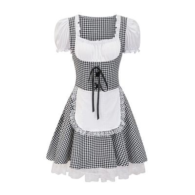 Modieuze schouderloze herfst dirndl voor dames met trendy ruitdesign