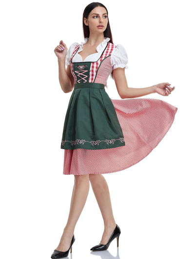 Stijlvolle dames-dirndl in olijfgroen met bijpassende schort – Traditionele snit voor feestelijke gelegenheden
