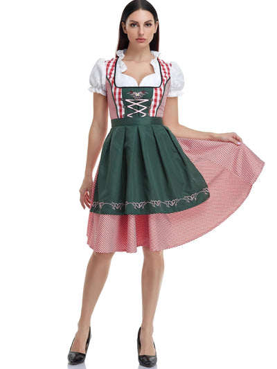 Stijlvolle dames-dirndl in olijfgroen met bijpassende schort – Traditionele snit voor feestelijke gelegenheden