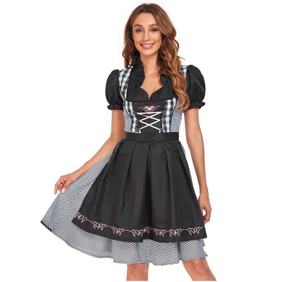 Stijlvolle dames dirndl jurk voor Oktoberfest met schort, traditioneel ontwerp en elegante versieringen