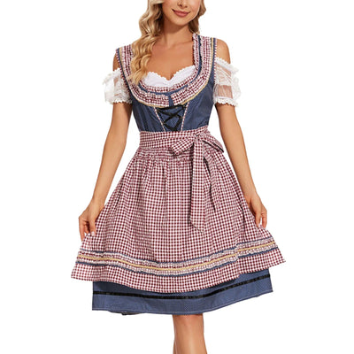 Stijlvolle dames-dirndl met chic ruitpatroon en bijpassende schort voor een perfecte traditionele uitstraling
