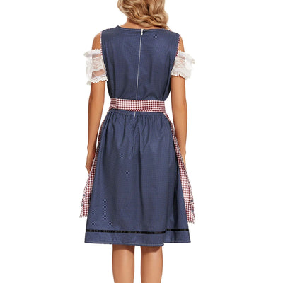 Stijlvolle dames-dirndl met chic ruitpatroon en bijpassende schort voor een perfecte traditionele uitstraling