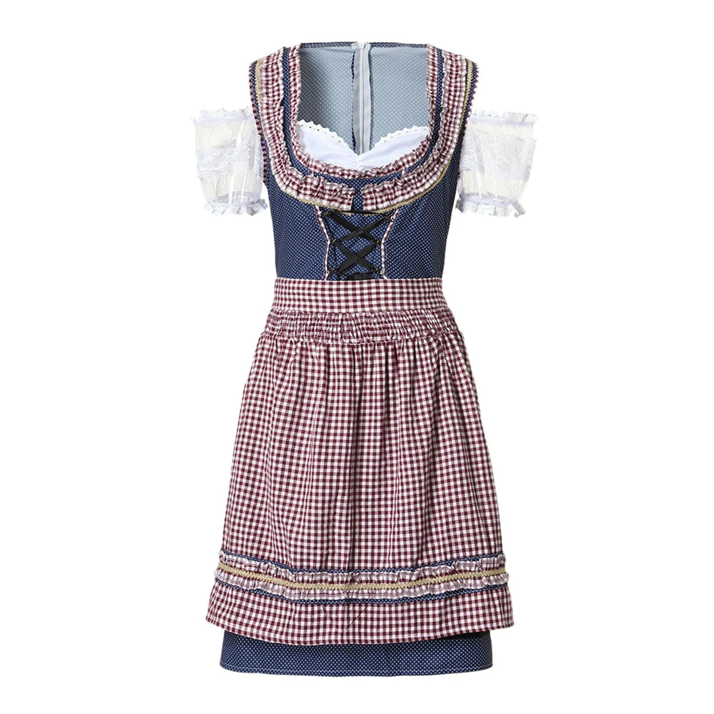 Stijlvolle dames-dirndl met chic ruitpatroon en bijpassende schort voor een perfecte traditionele uitstraling
