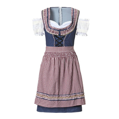 Stijlvolle dames-dirndl met chic ruitpatroon en bijpassende schort voor een perfecte traditionele uitstraling