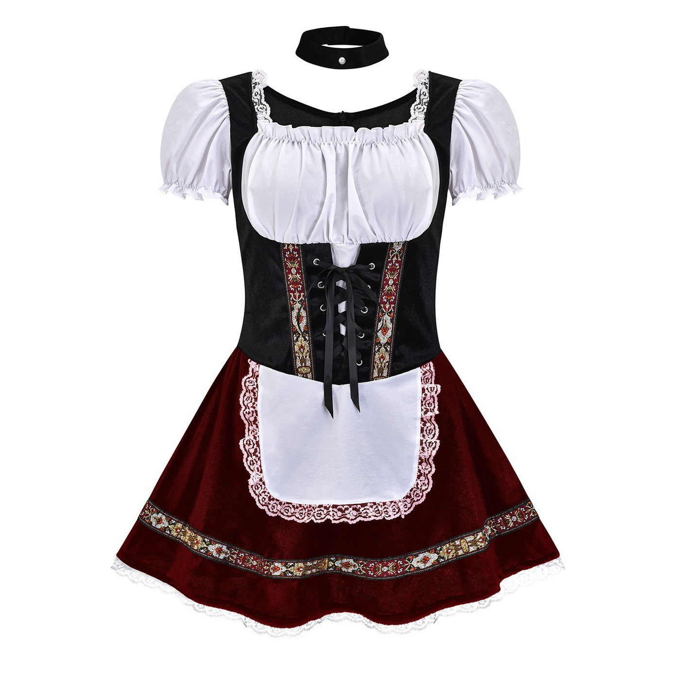 Stijlvolle Mini-Dirndl voor Dames met Vierkante Uitsnede en Decoratieve Bies