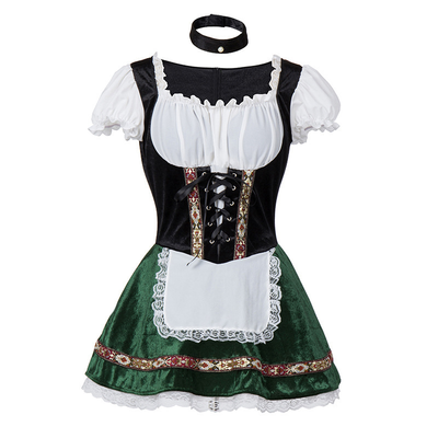 Stijlvolle Mini-Dirndl voor Dames met Vierkante Uitsnede en Decoratieve Bies