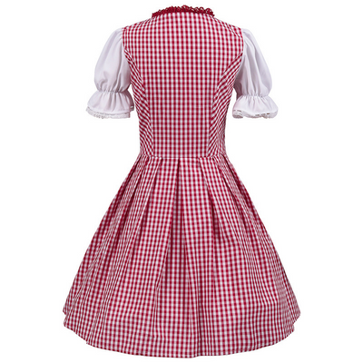 Stijlvolle dames-dirndl met een charmant ruitpatroon en elegante ruches voor feestelijke evenementen