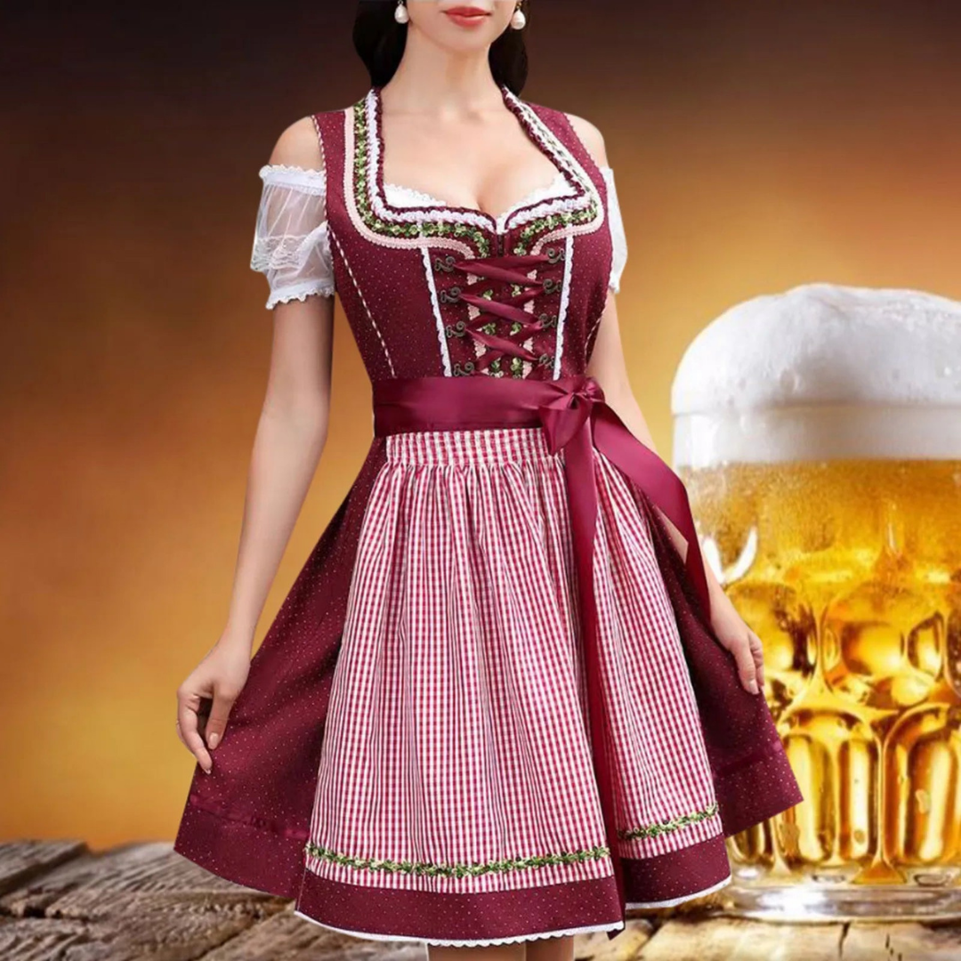 Stijlvolle dames dirndl jurk voor Oktoberfest met een charmante schort, elegante corsage en aantrekkelijke details
