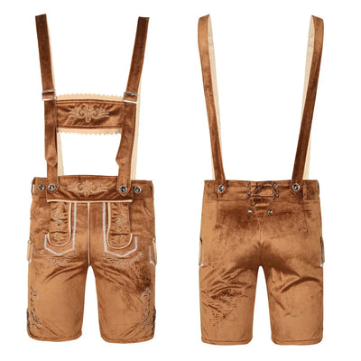 Stijlvol herenlederhosen-set met verfijnde borduursels, trendy geruit shirt en klassieke hoed voor een authentieke Beierse uitstraling