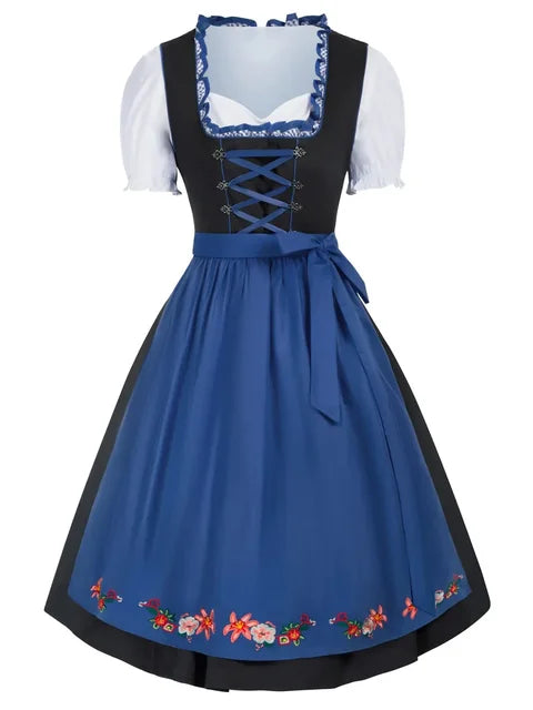 Stijlvolle dames dirndl jurk voor Oktoberfest met prachtige borduursels, verstelbaar corset, elegante schort en bijpassende blouse