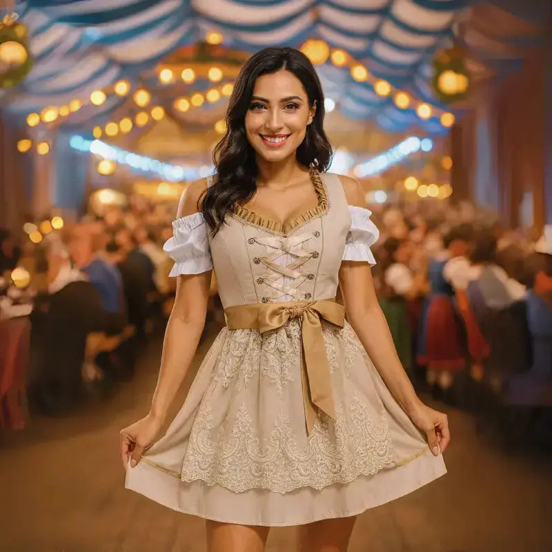 Stijlvolle dames dirndl jurk met kunstzinnige borduursels en een elegant lijfje