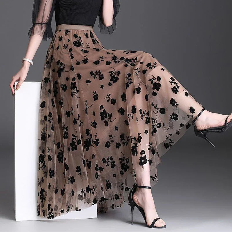 Odette | Elegante tule midi-rok met verfijnde bloemen