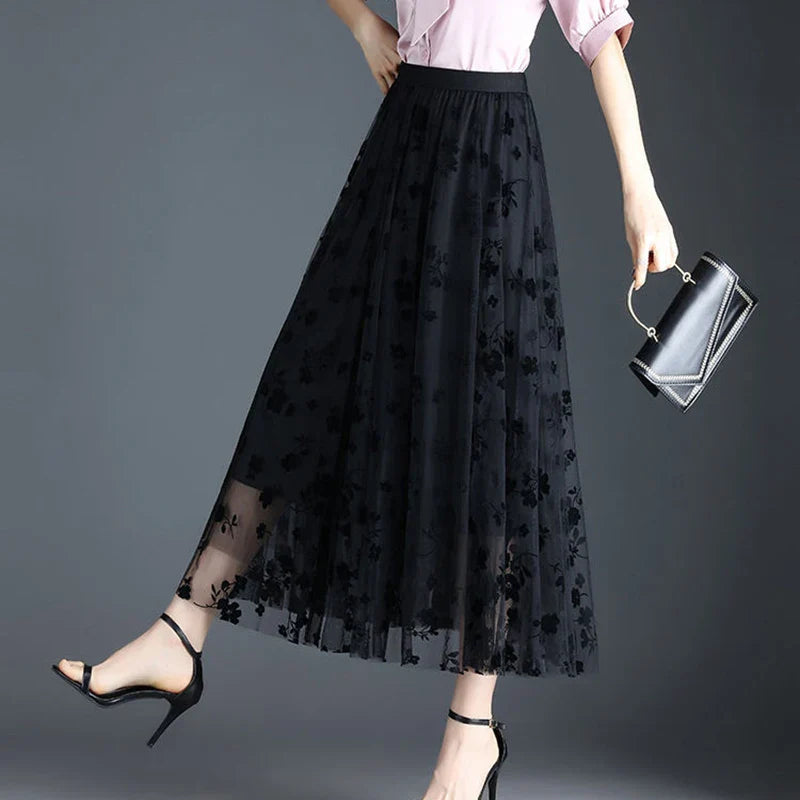 Odette | Elegante tule midi-rok met verfijnde bloemen