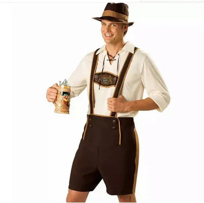 Authentiek heren Oktoberfest kostuum met shirt, bretels en traditionele Beierse hoed voor de ideale feestlook