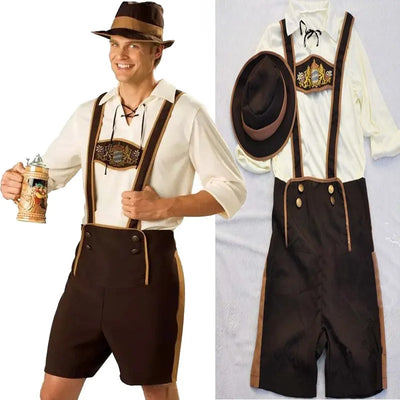 Authentiek heren Oktoberfest kostuum met shirt, bretels en traditionele Beierse hoed voor de ideale feestlook