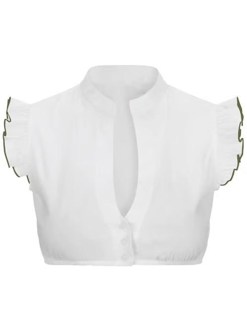 Dames Oktoberfest Blouse met V-hals, Halve Mouwen en Transparante Kantdetails