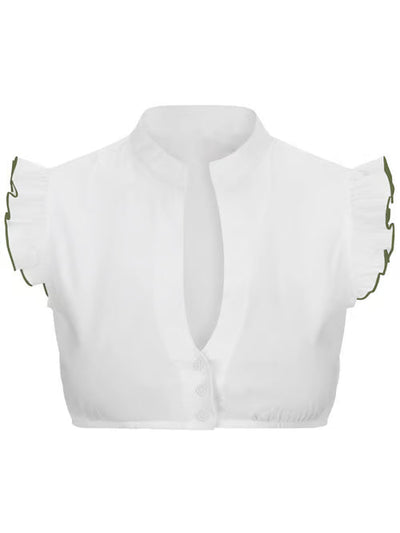 Dames Oktoberfest Blouse met V-hals, Halve Mouwen en Transparante Kantdetails