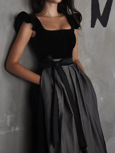 Damen Knielanges Kleid mit Schleifenakzent und Spitzen-Details