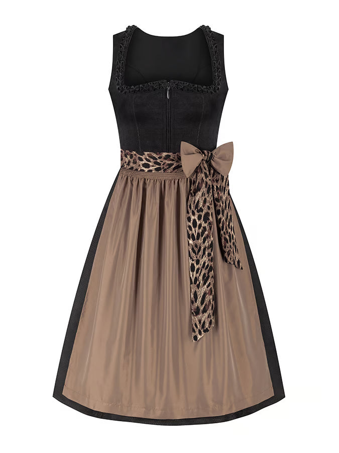 Vrouwen Knielang Kleid met Leopardenprint, Strikdetail en Kantaccent