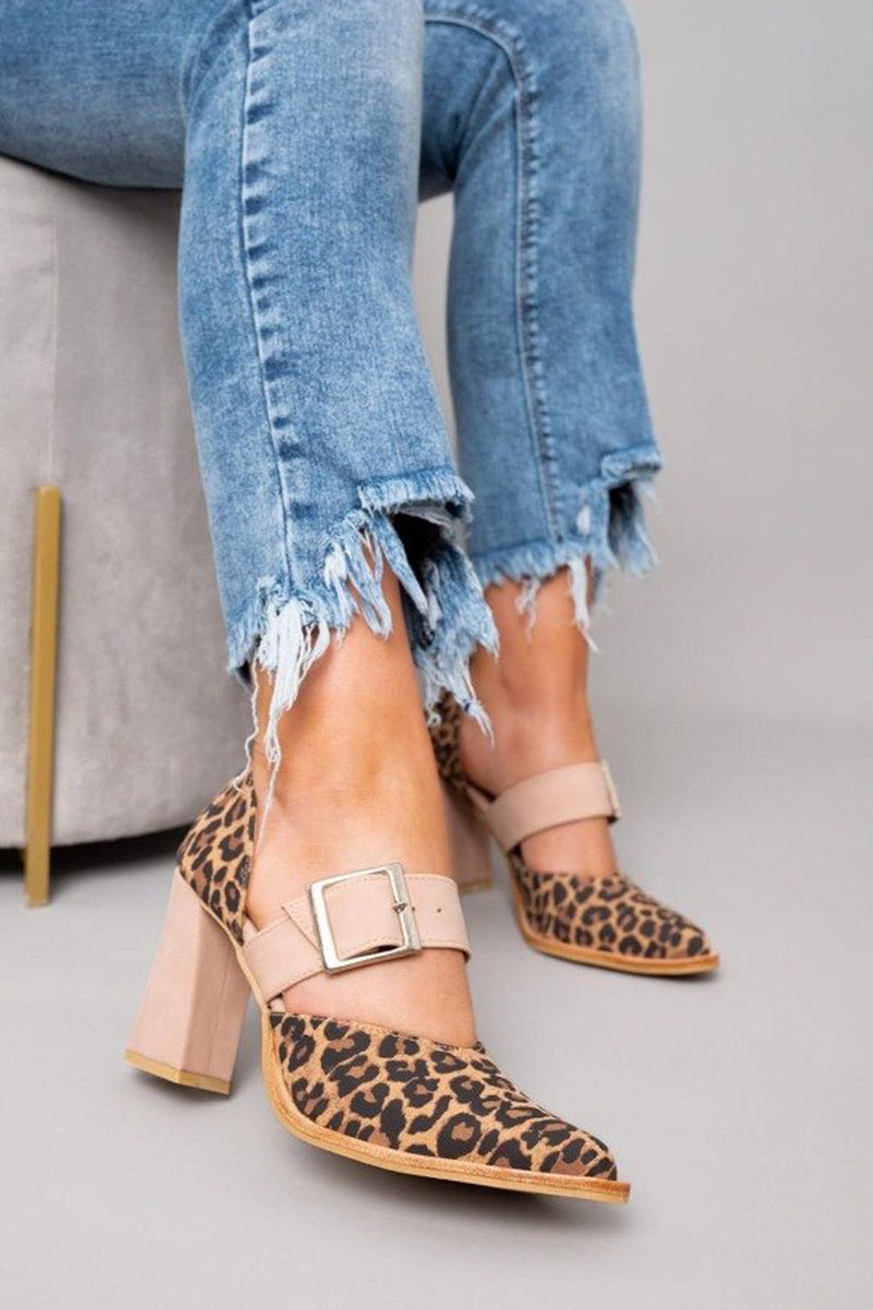 Selveta | Leren leopard sandalen met stabiele hak