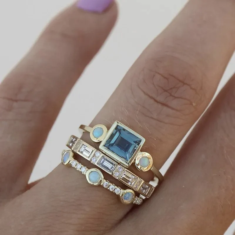 Oceaan - Vintage Blauwe Kristallen Ring Set