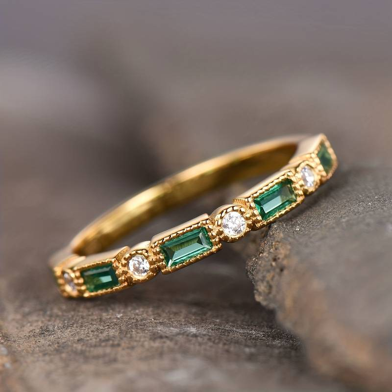 Alex - Groene Inleg-Zirkonia Gouden Ring