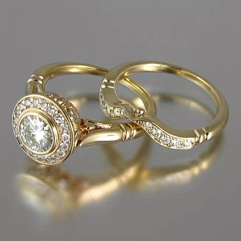 Vintage Gouden & Zirkonia Ring Set