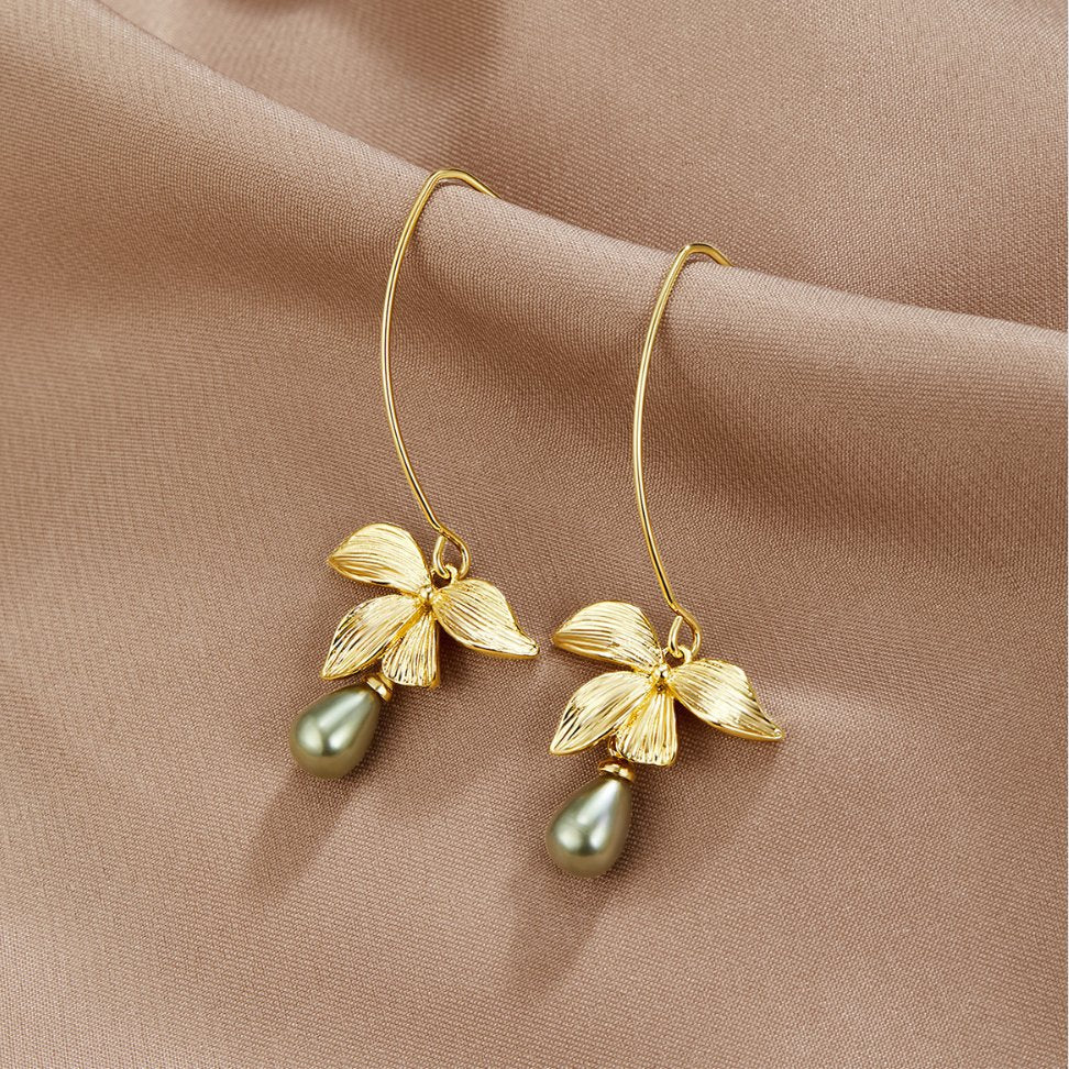 Jade Parels & Bloemen Druppel Oorbellen