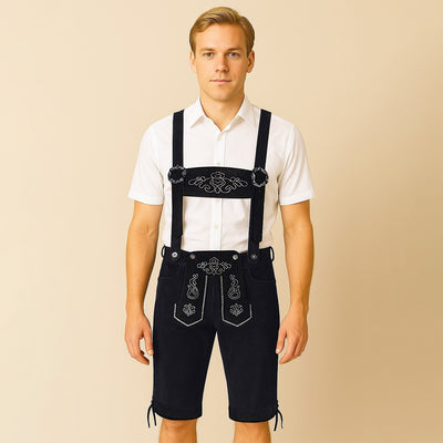 Elegante herenlederhosen-shorts met artistieke borduursels en verstelbare bretels – Ideaal voor het Oktoberfest
