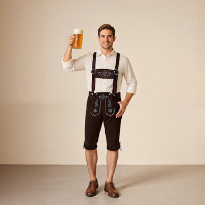Elegante herenlederhosen-shorts met artistieke borduursels en verstelbare bretels – Ideaal voor het Oktoberfest
